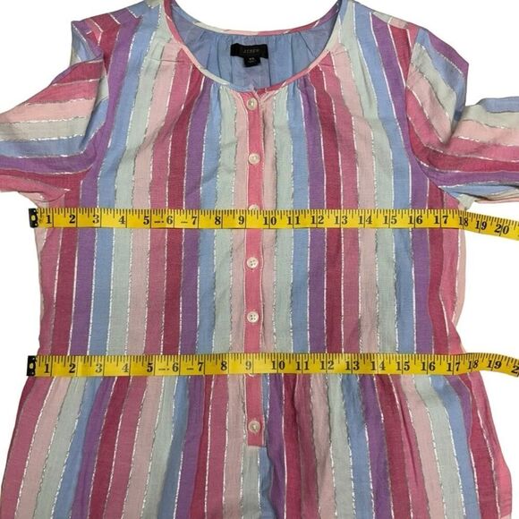 J. Crew Belted Button-up Dress in Pastel Stripe Rainbow Pink Purple SZ XS AP188 - Picture 15 of 16
